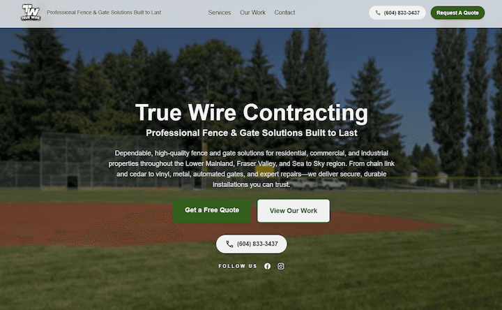 True Wire Fencing website homepage